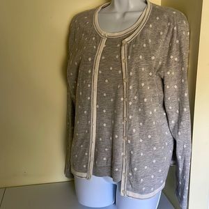 Talbots Petite Large Polka Dot Sweater Set Cotton Blend Gray and White